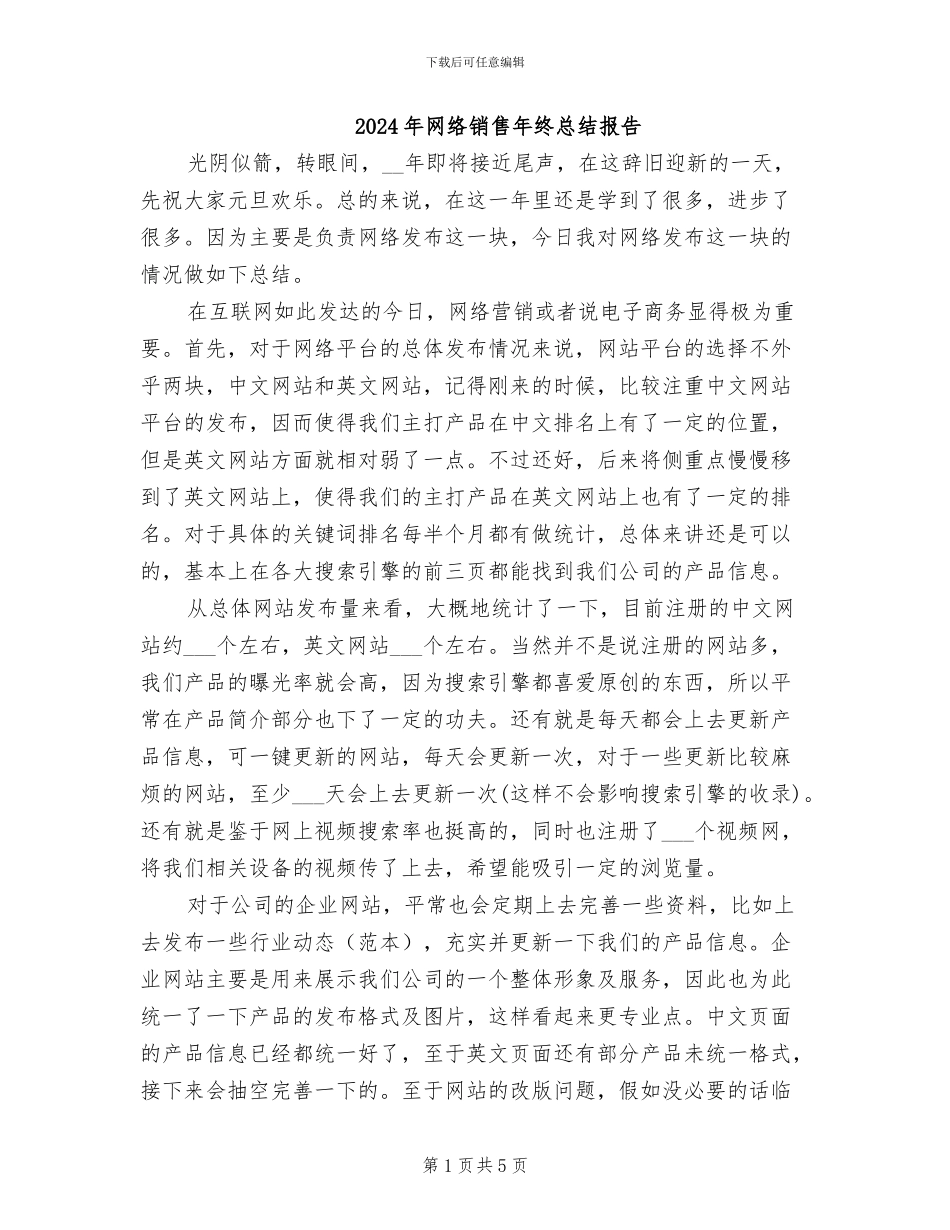 2024年网络销售年终总结报告_第1页