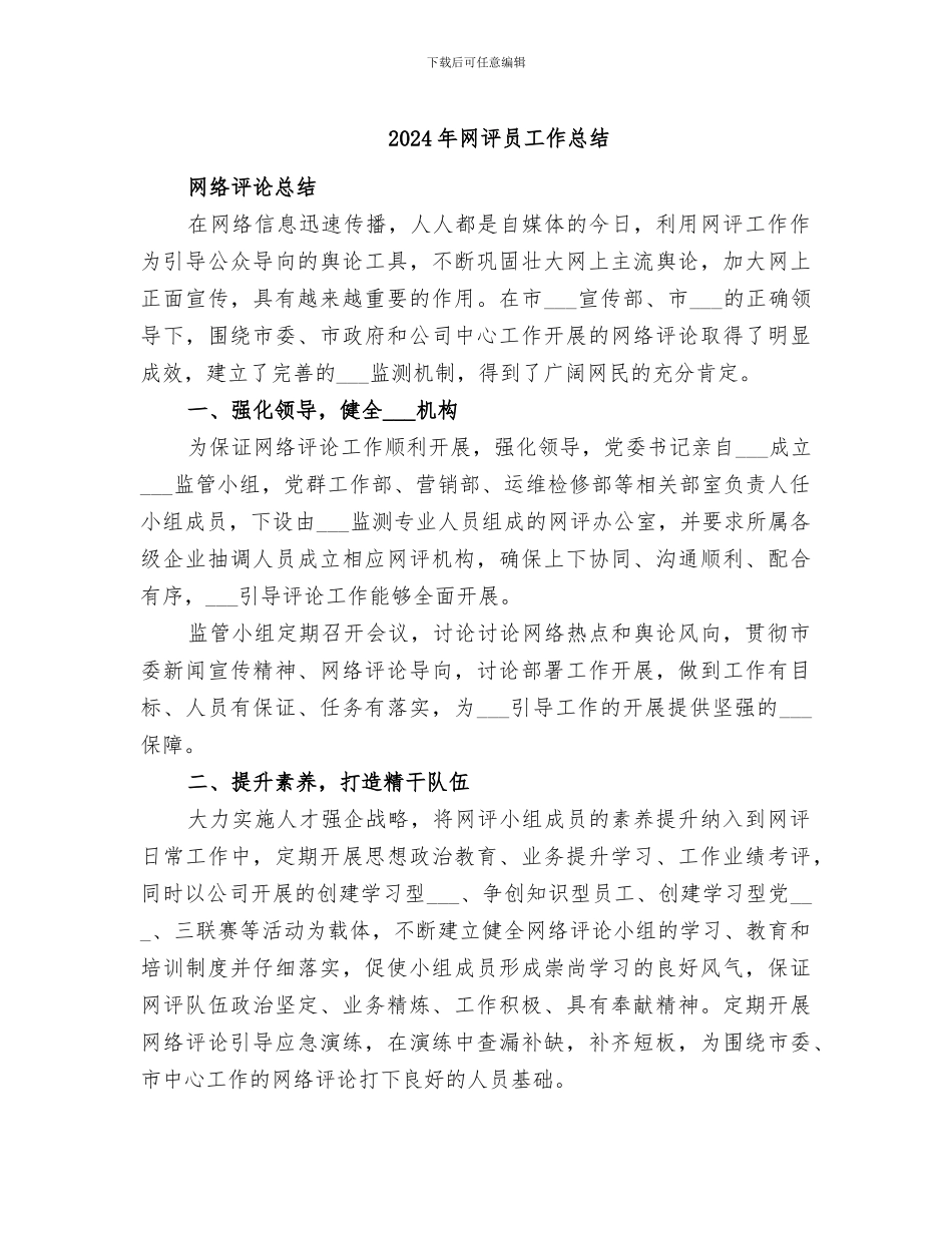 2024年网评员工作总结_第1页