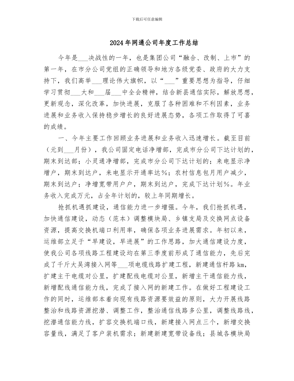 2024年网通公司年度工作总结_第1页