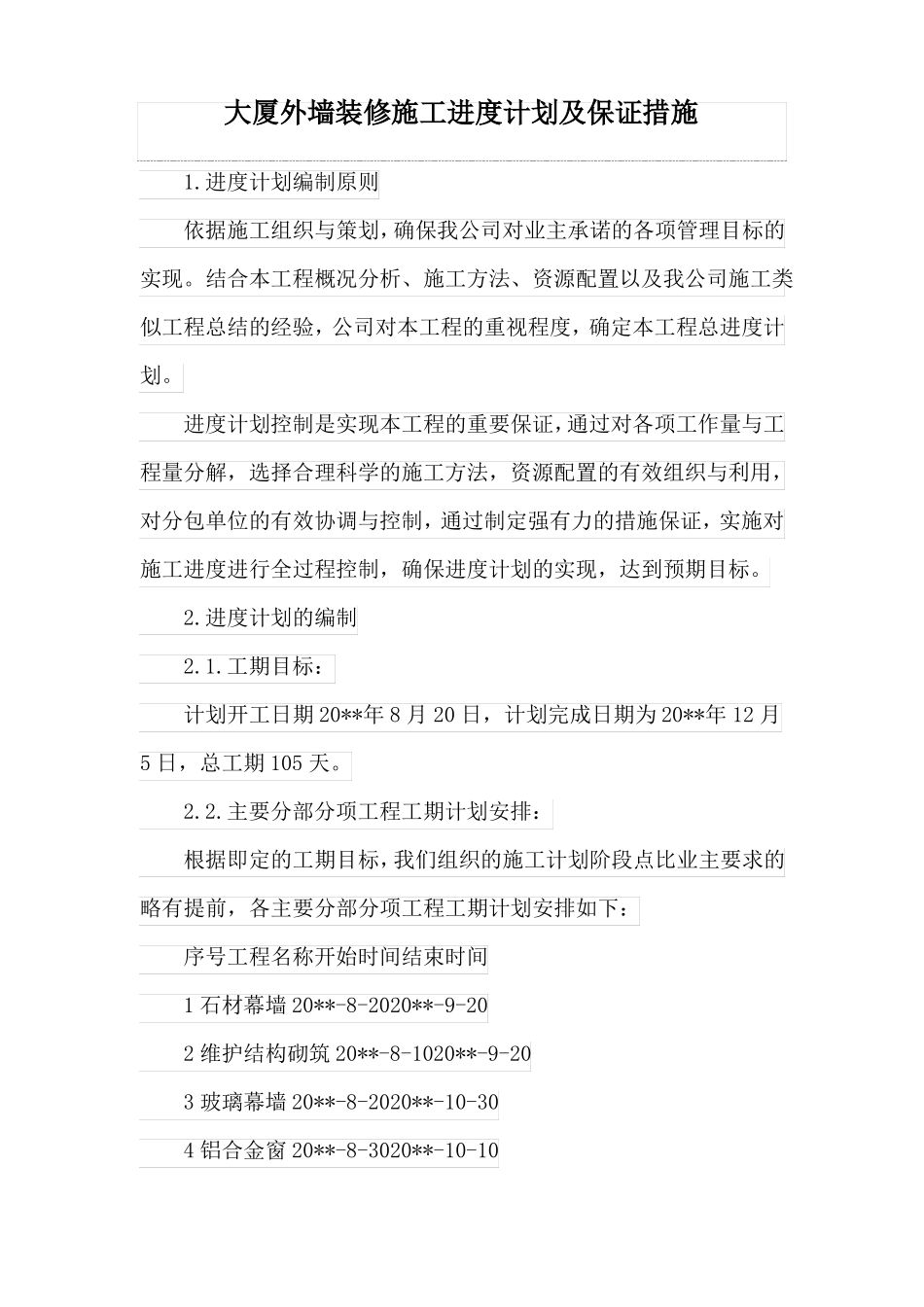 大厦外墙装修施工进度计划及保证措施_第1页