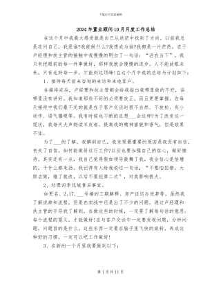 2024年置业顾问10月月度工作总结