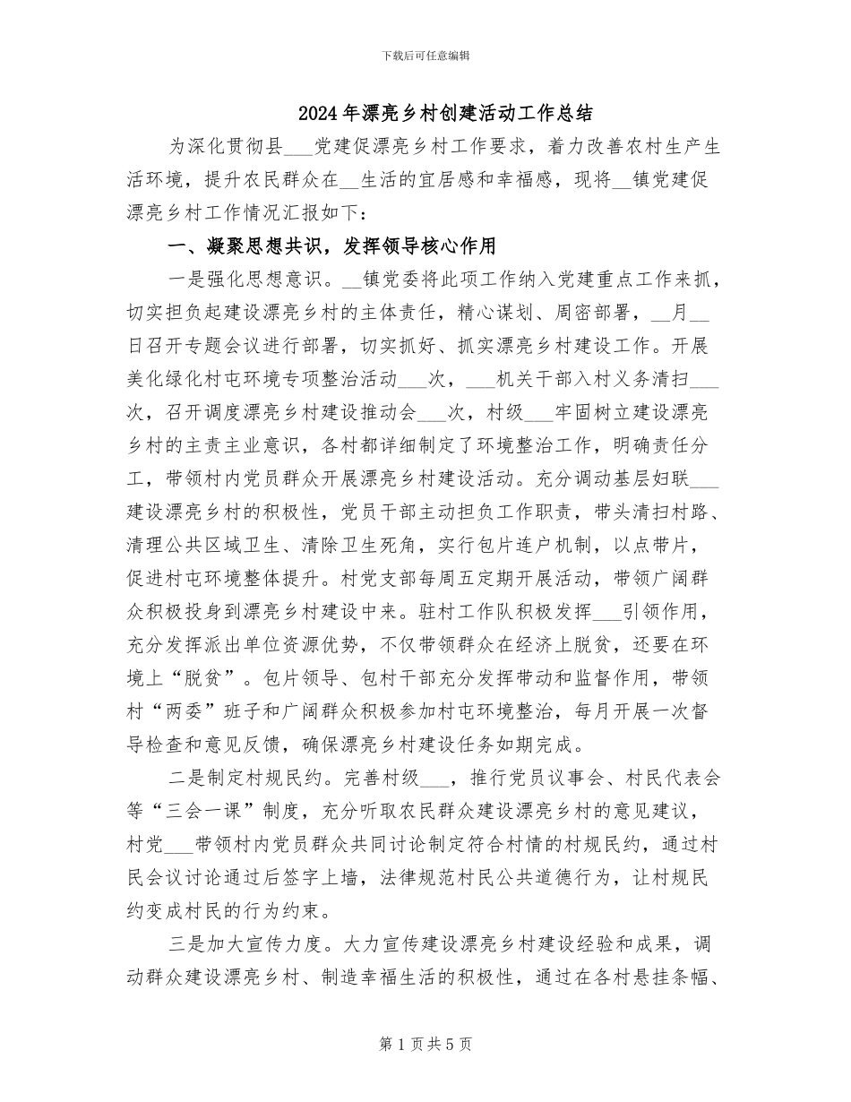 2024年美丽乡村创建活动工作总结_第1页
