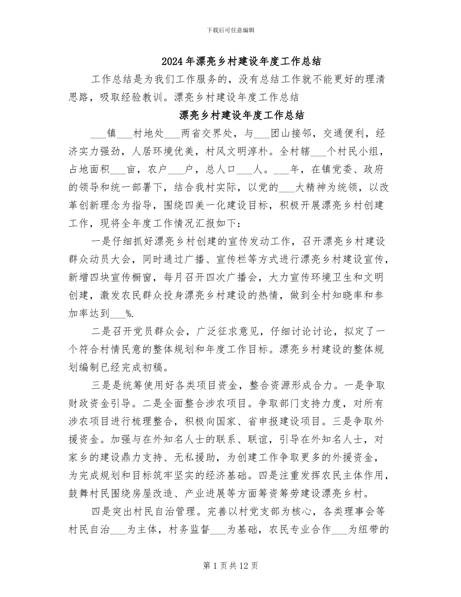 2024年美丽乡村建设年度工作总结_第1页