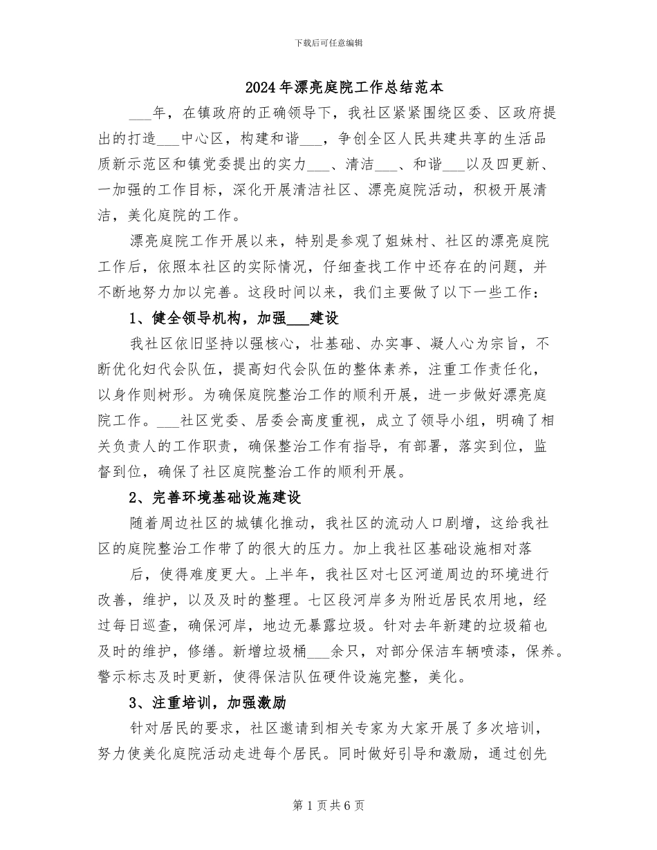 2024年美丽庭院工作总结范本_第1页