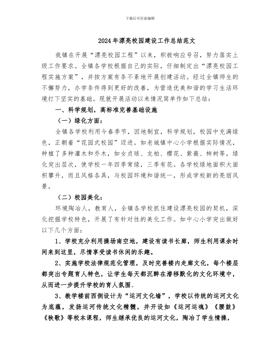 2024年美丽校园建设工作总结范文_第1页