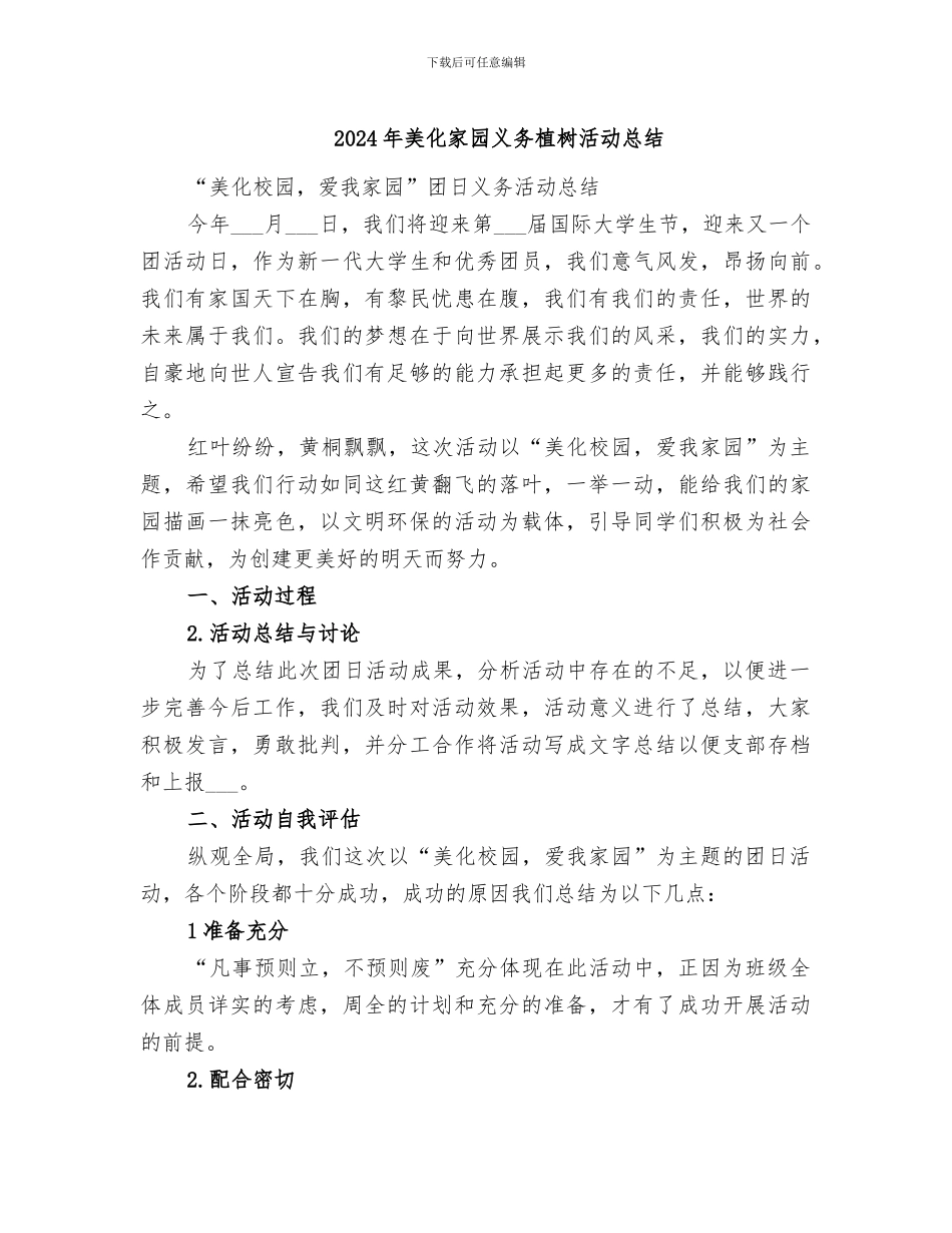 2024年美化家园义务植树活动总结_第1页