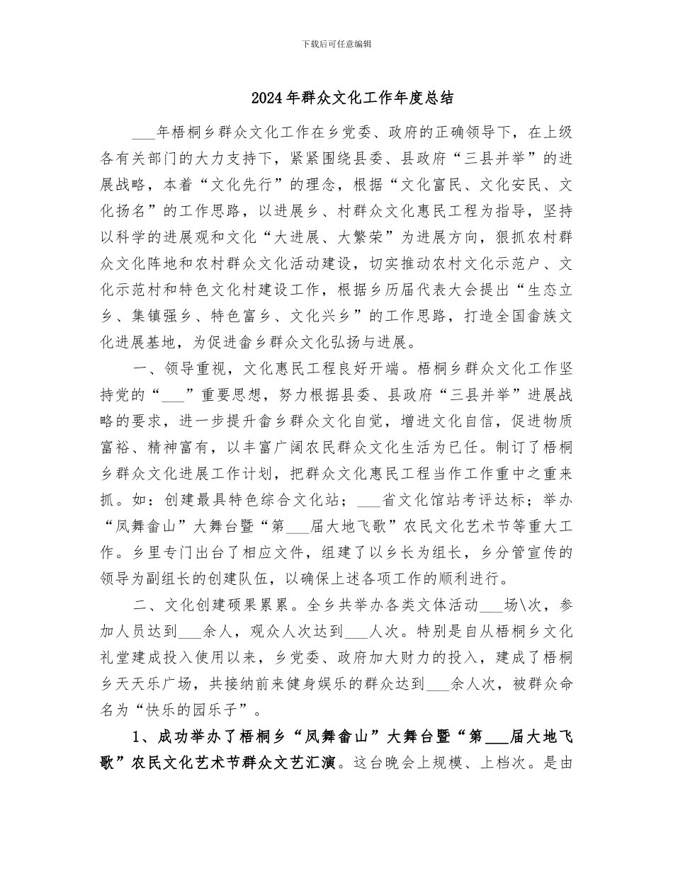 2024年群众文化工作年度总结_第1页
