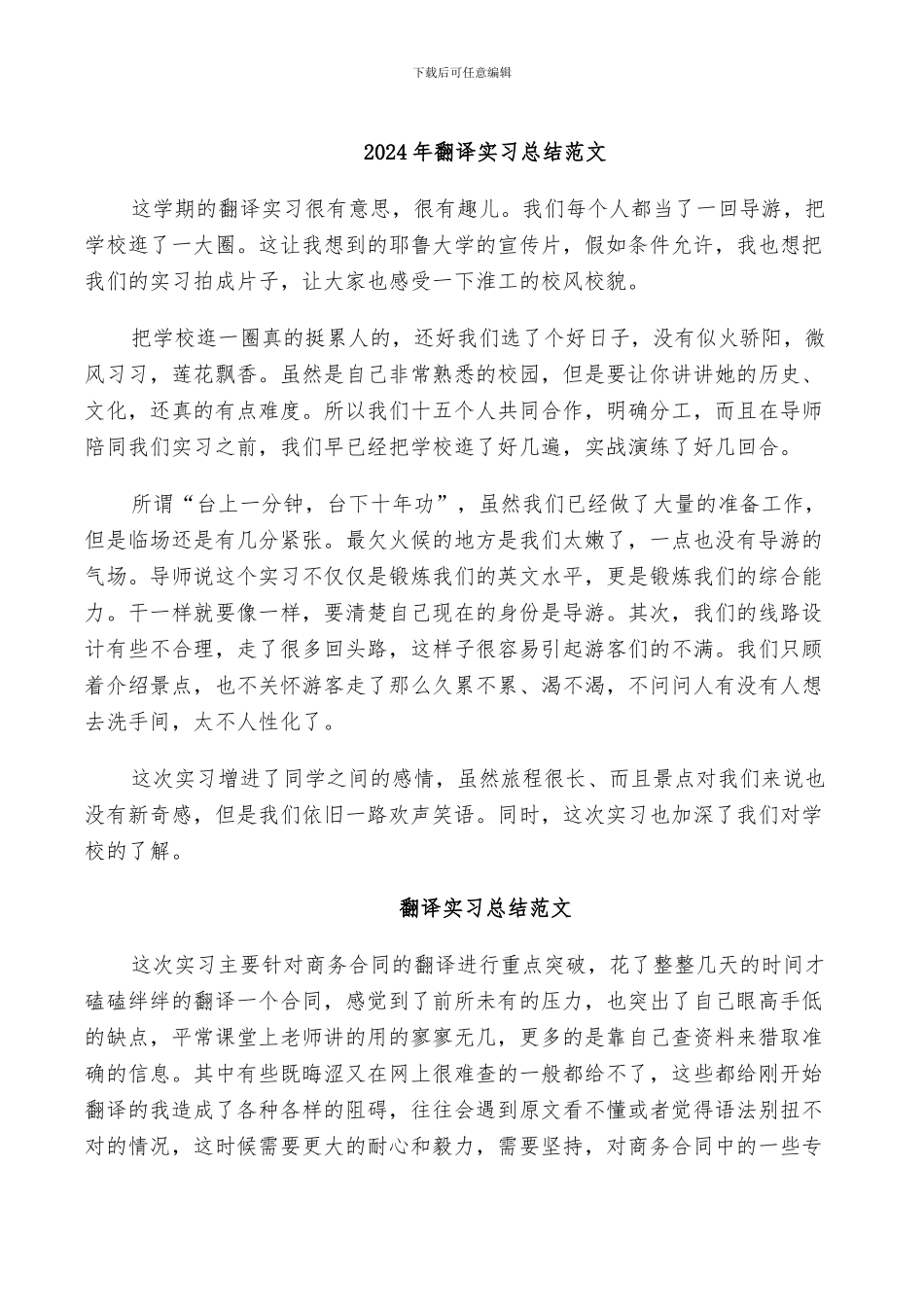 2024年翻译实习总结范文_第1页