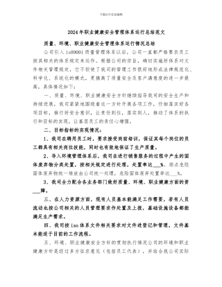 2024年职业健康安全管理体系运行总结范文