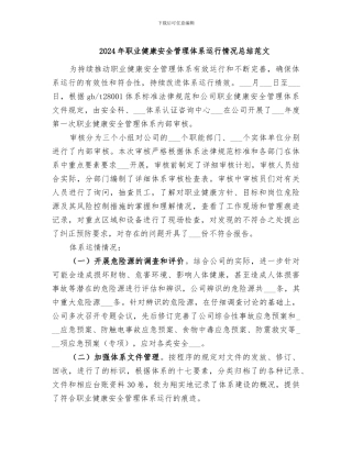 2024年职业健康安全管理体系运行情况总结范文