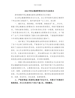 2024年职业健康管理体系运行总结范本