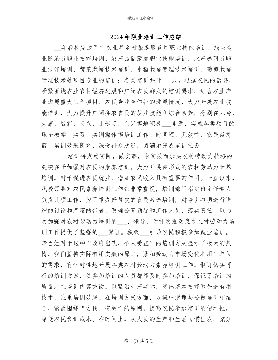 2024年职业培训工作总结_第1页