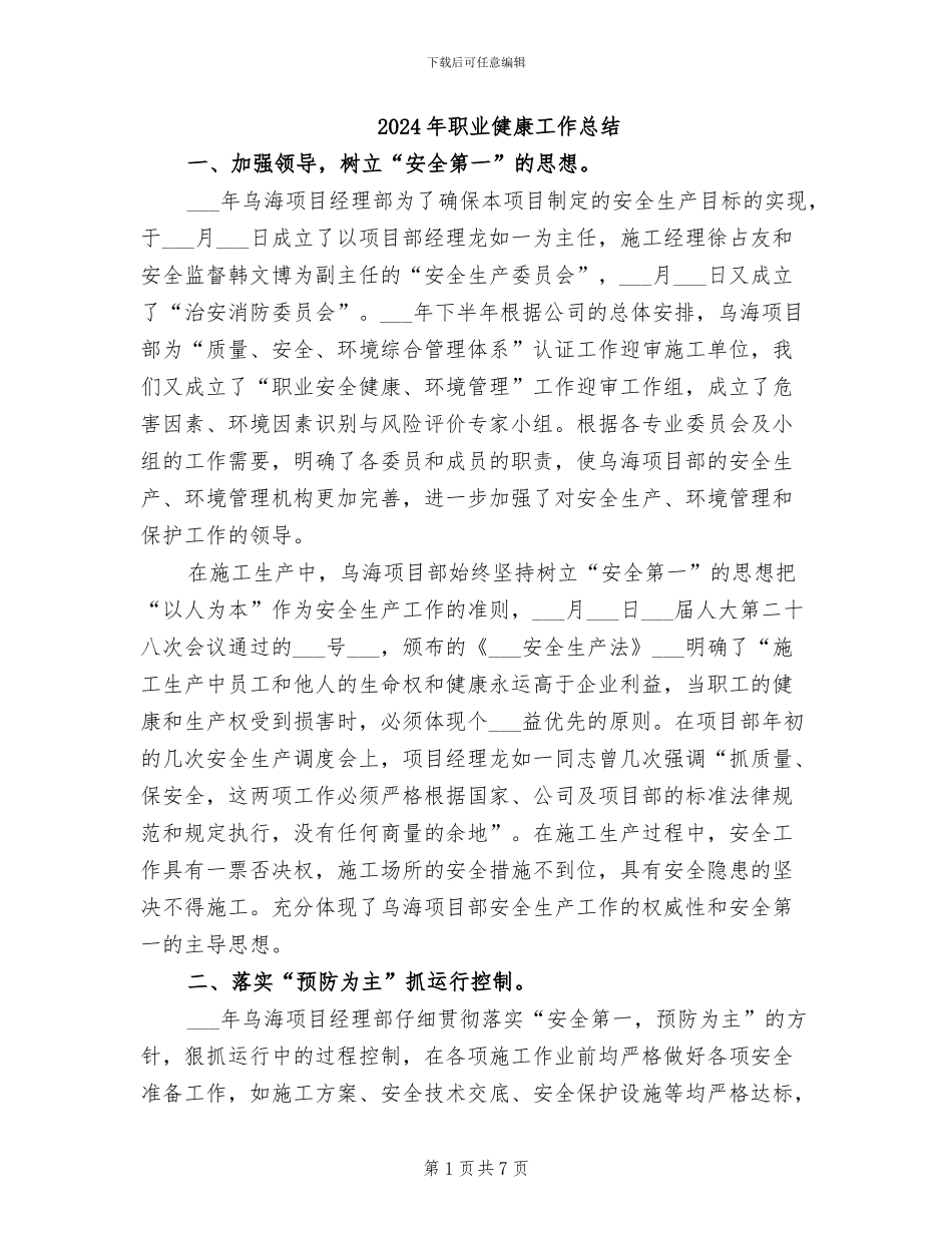 2024年职业健康工作总结_第1页