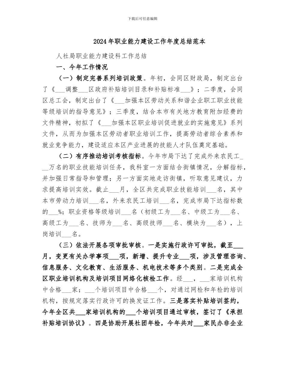 2024年职业能力建设工作年度总结范本_第1页