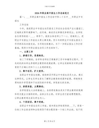 2024年职业高中招生工作总结范文