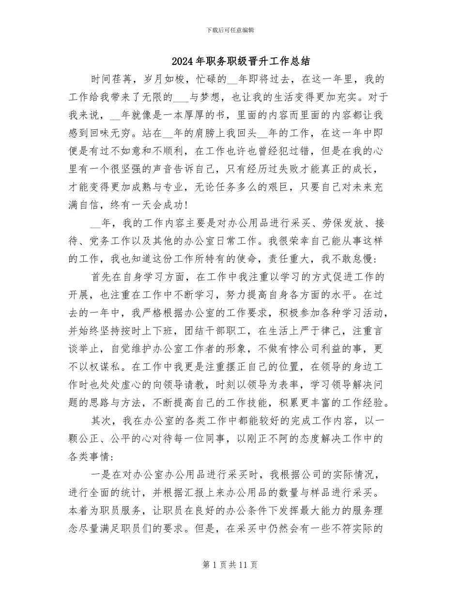 2024年职务职级晋升工作总结_第1页