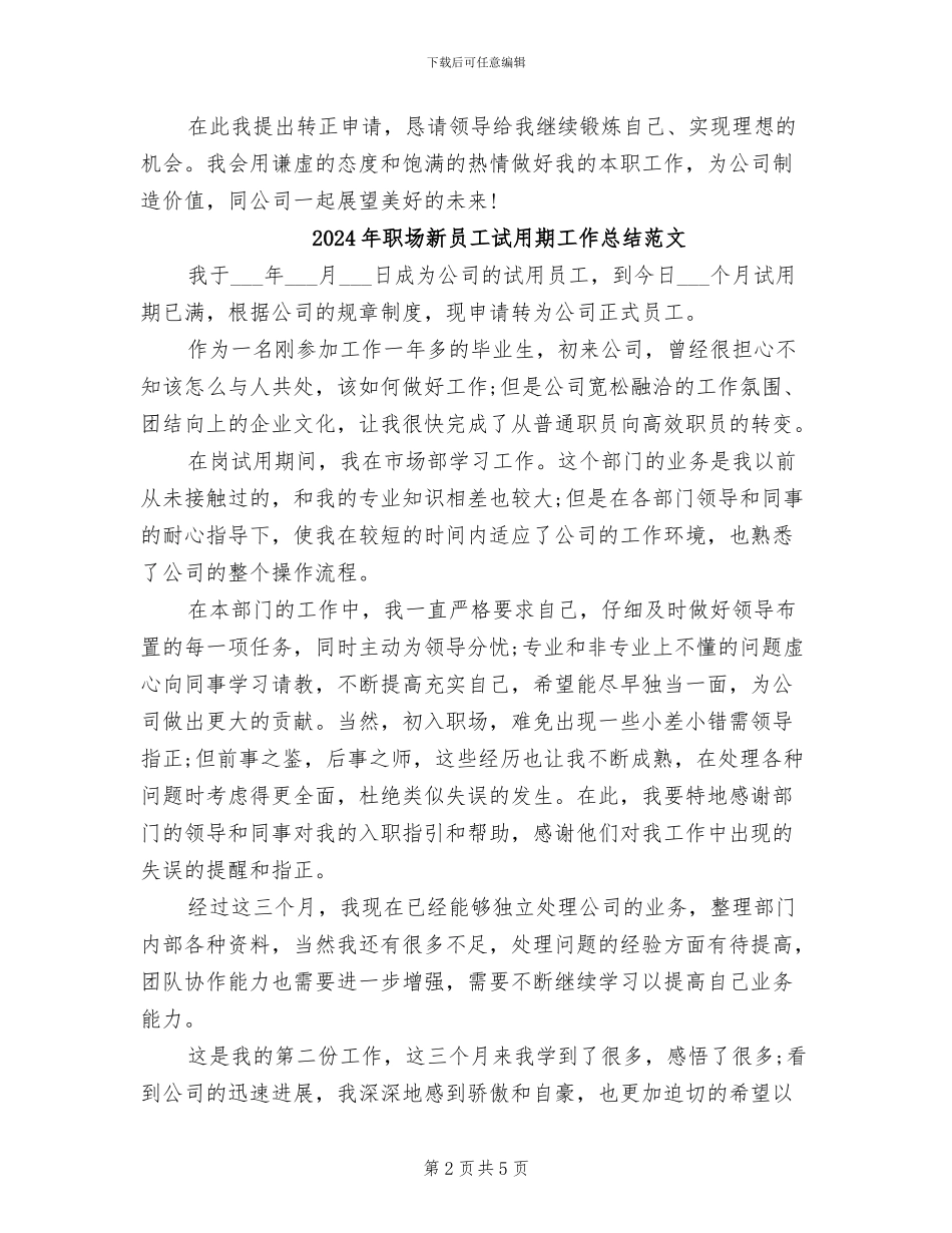 2024年职场新员工试用期工作总结_第2页