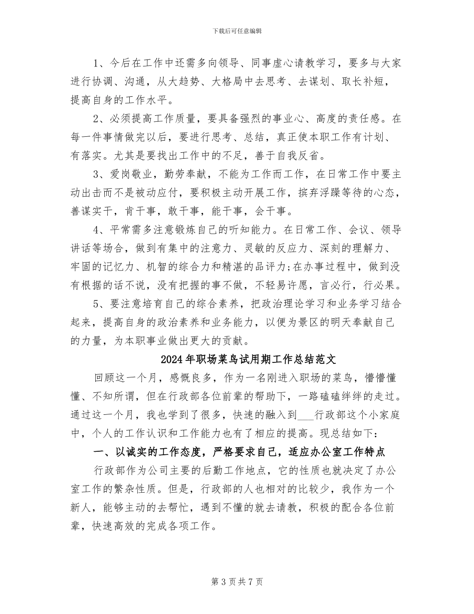 2024年职场菜鸟试用期工作总结_第3页