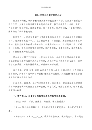 2024年肾内科实习鉴定小结