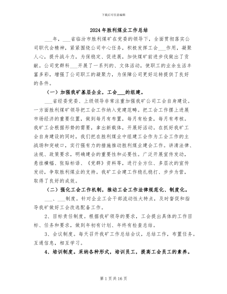 2024年胜利煤业工作总结_第1页