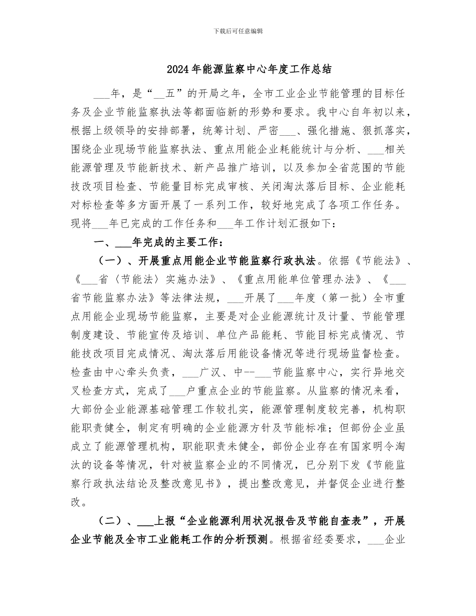 2024年能源监察中心年度工作总结_第1页