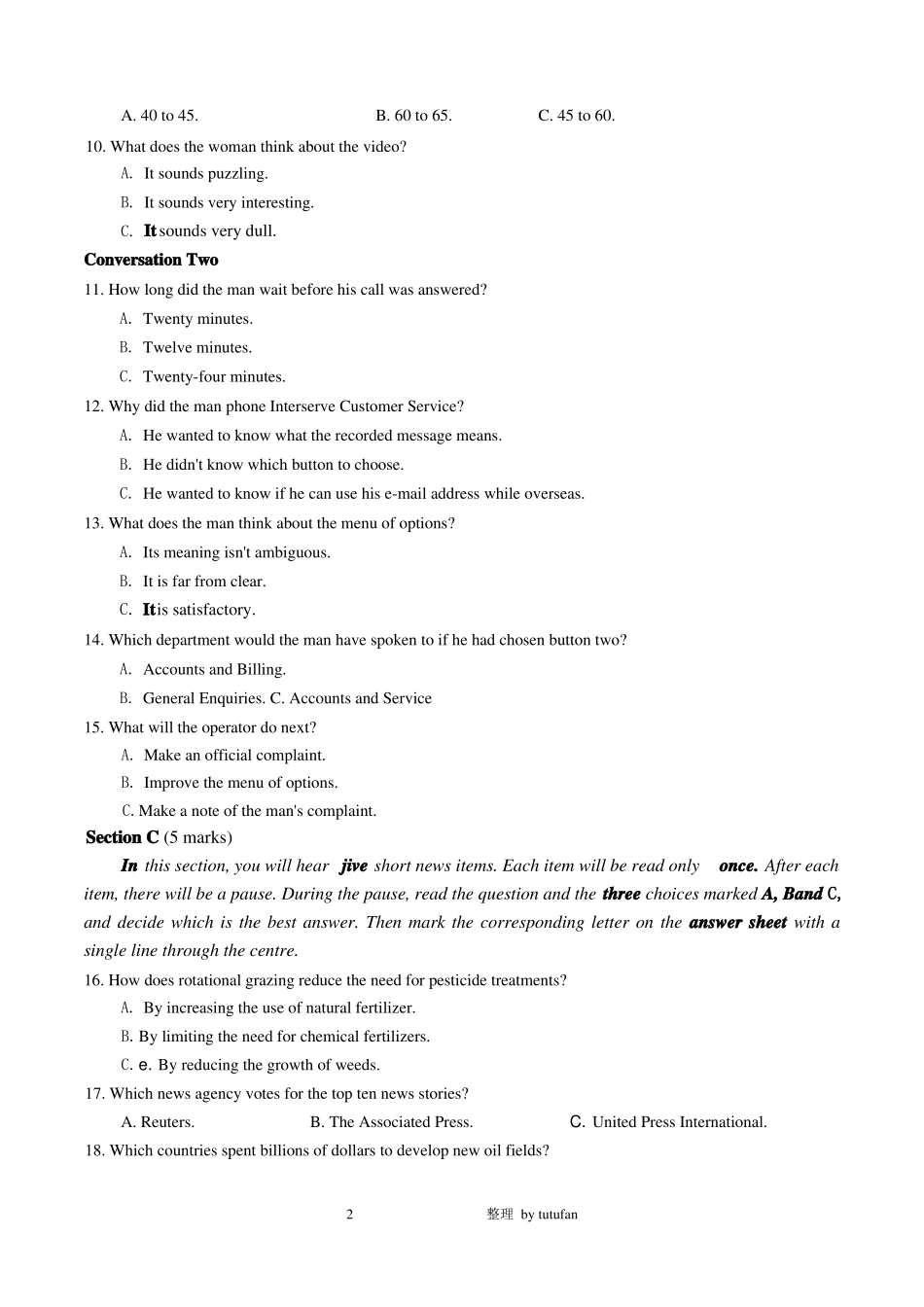 大学专业试卷2009大学英语竞赛初赛试题C级_第2页