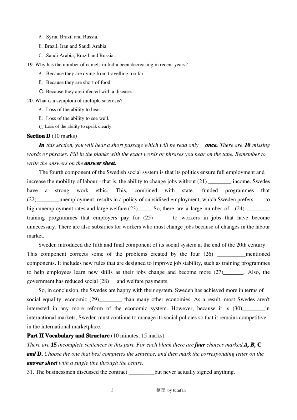 大学专业试卷2009大学英语竞赛初赛试题C级_第3页