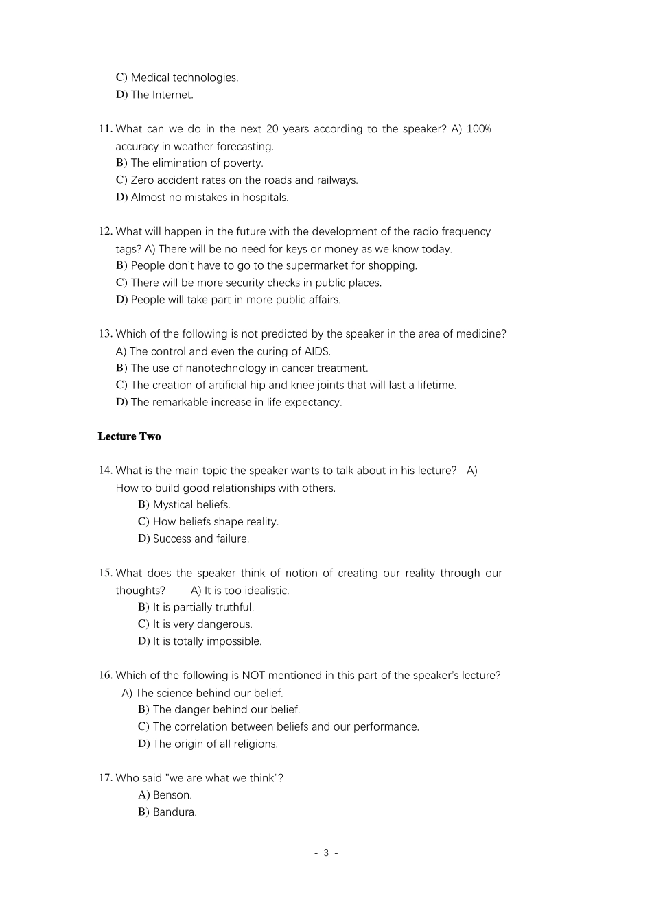 大学专业试卷复旦大学英语水平考试笔试样卷及答案_第3页