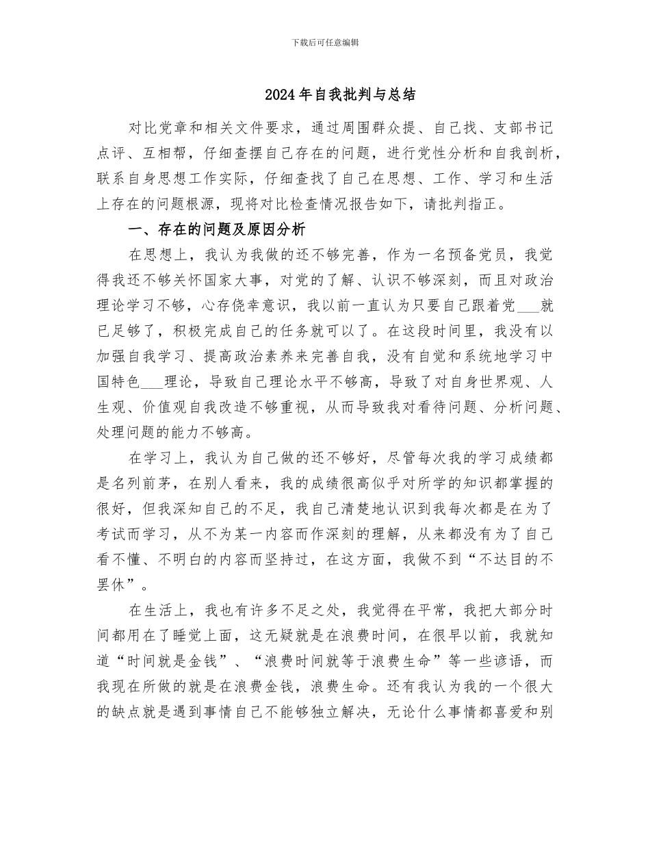 2024年自我批评与总结_第1页