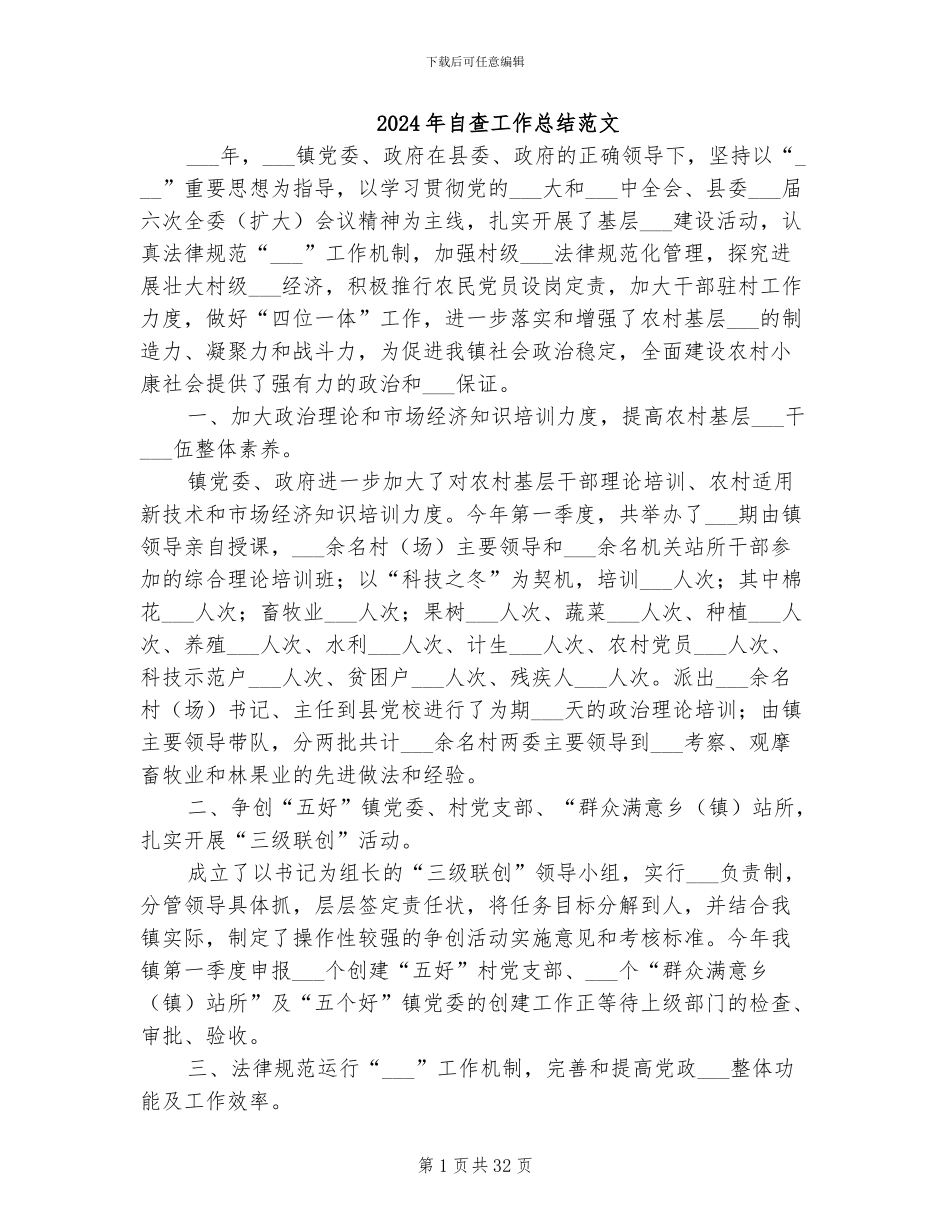 2024年自查工作总结范文_第1页