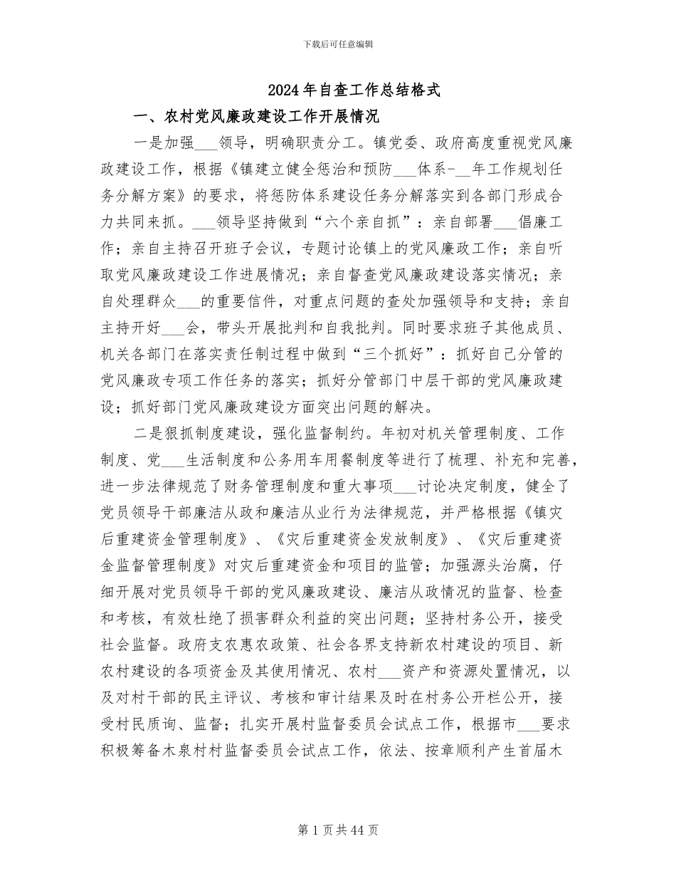 2024年自查工作总结格式_第1页