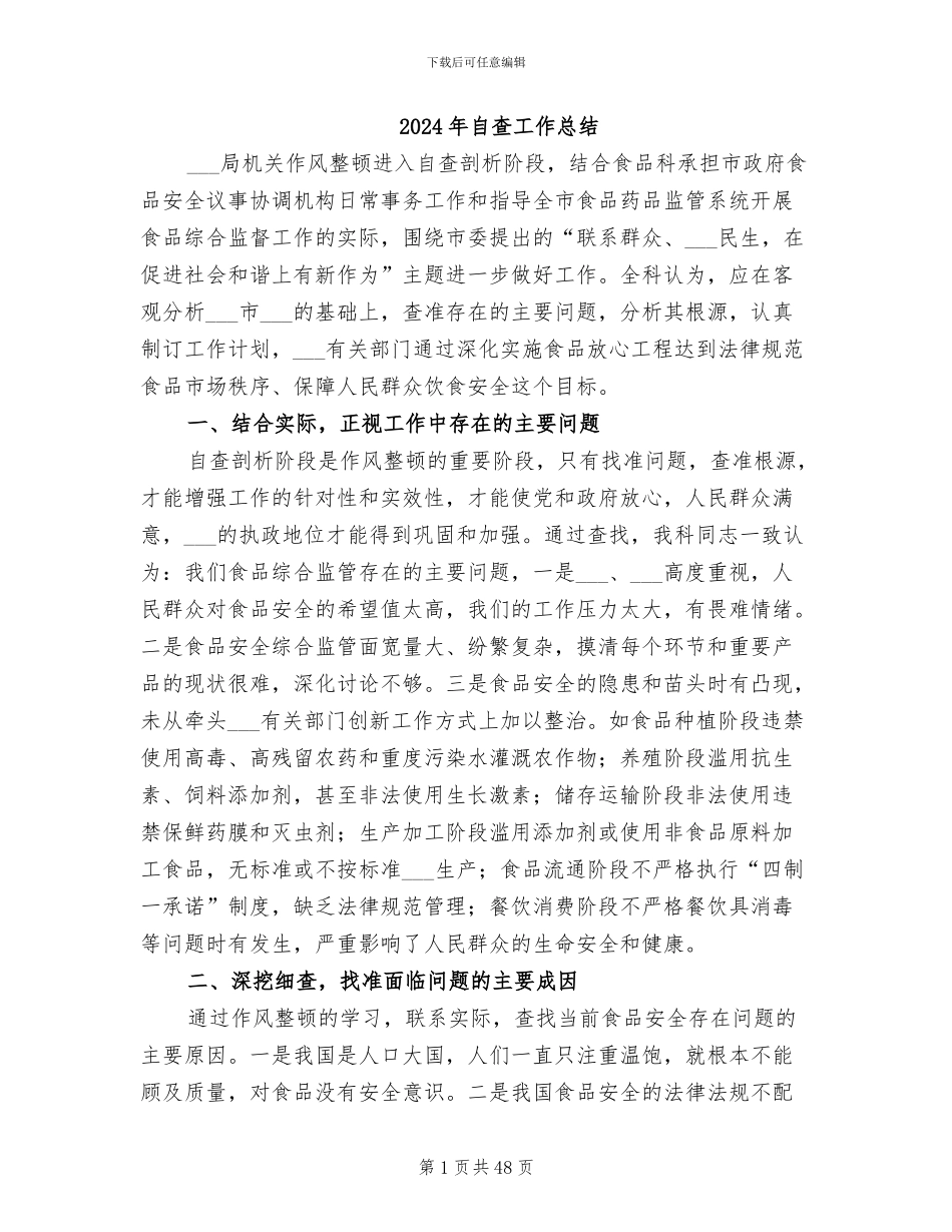 2024年自查工作总结_第1页