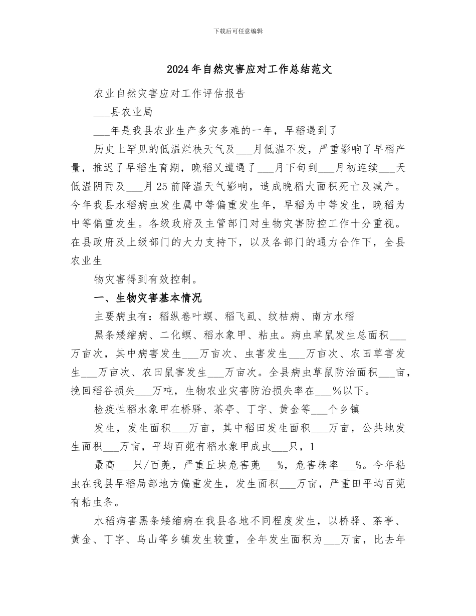 2024年自然灾害应对工作总结范文_第1页