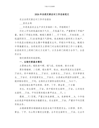 2024年自然灾害应对工作总结范文