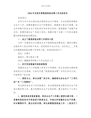 2024年自然灾害隐患排查治理工作总结范本