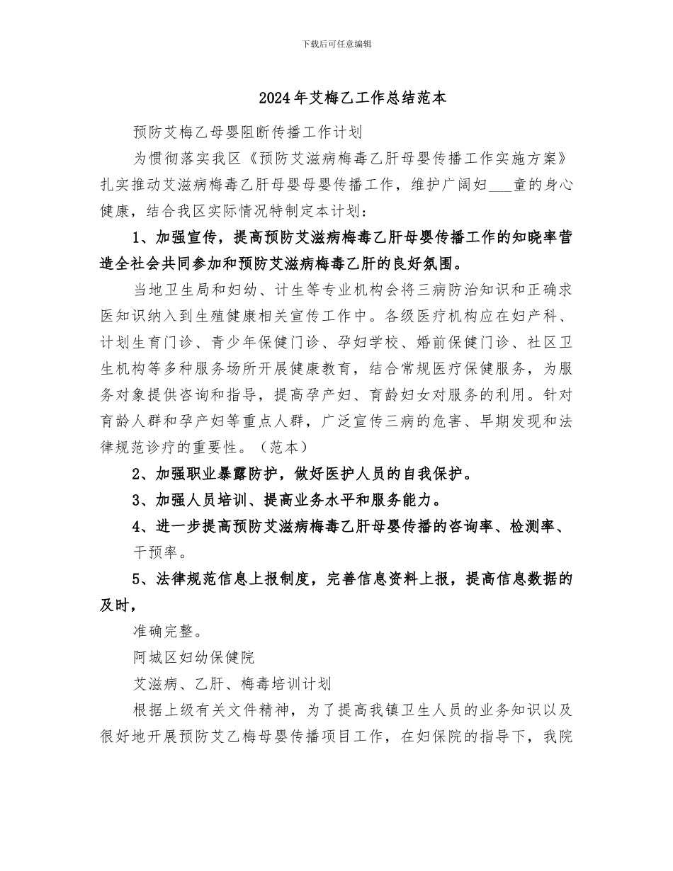 2024年艾梅乙工作总结范本_第1页