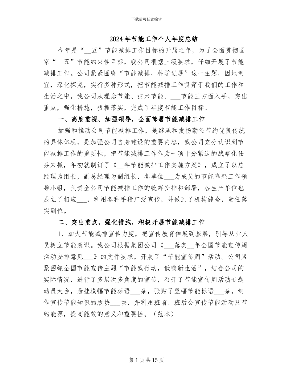 2024年节能工作个人年度总结_第1页