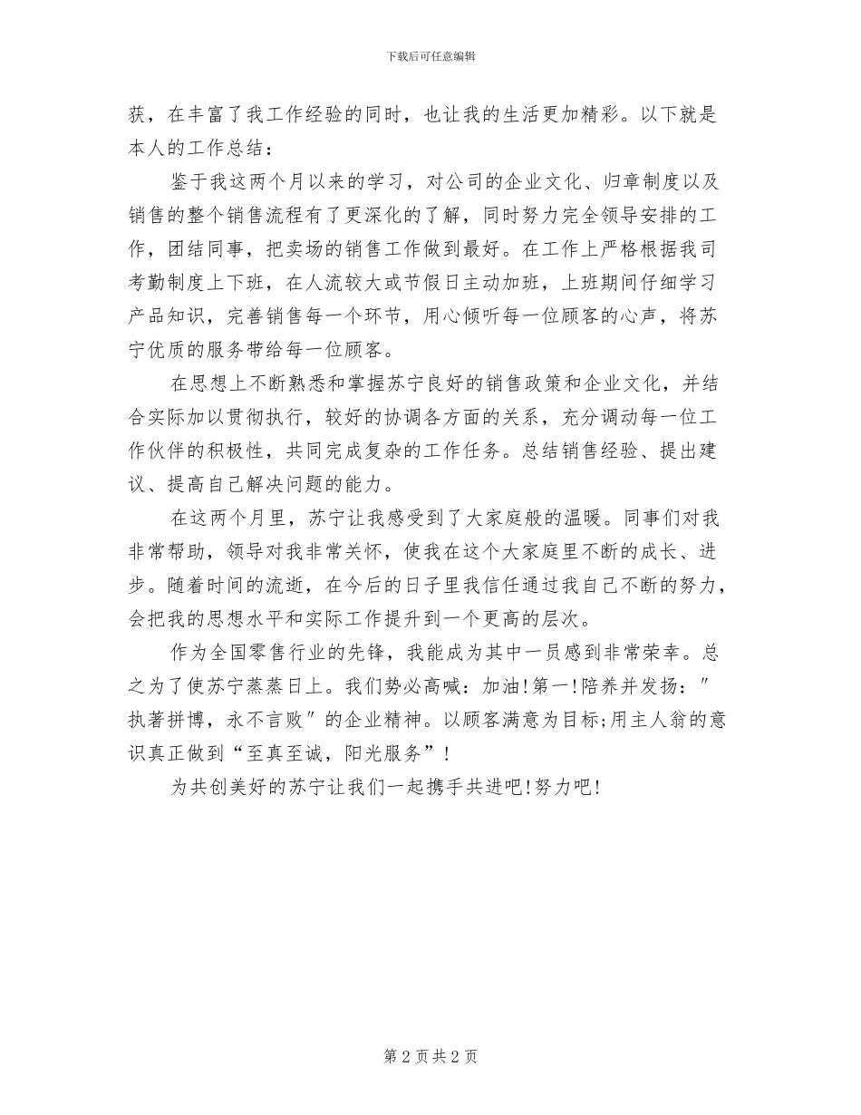 2024年苏宁电器销售员个人工作总结_第2页