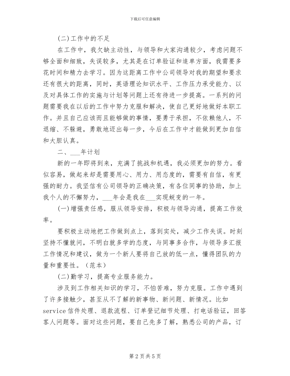 2024年英文客服工作总结及次年工作计划_第2页