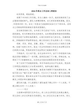 2024年药企工作总结心得报告