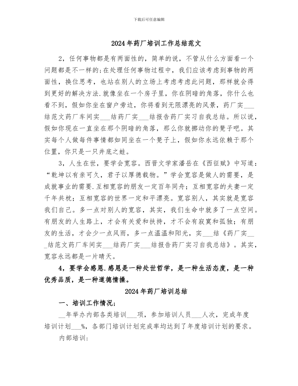 2024年药厂培训工作总结范文_第1页