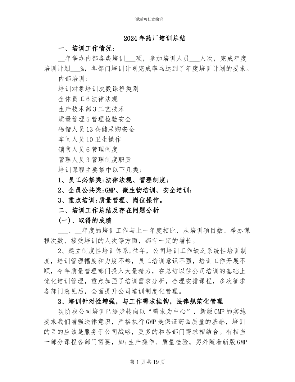 2024年药厂培训总结_第1页