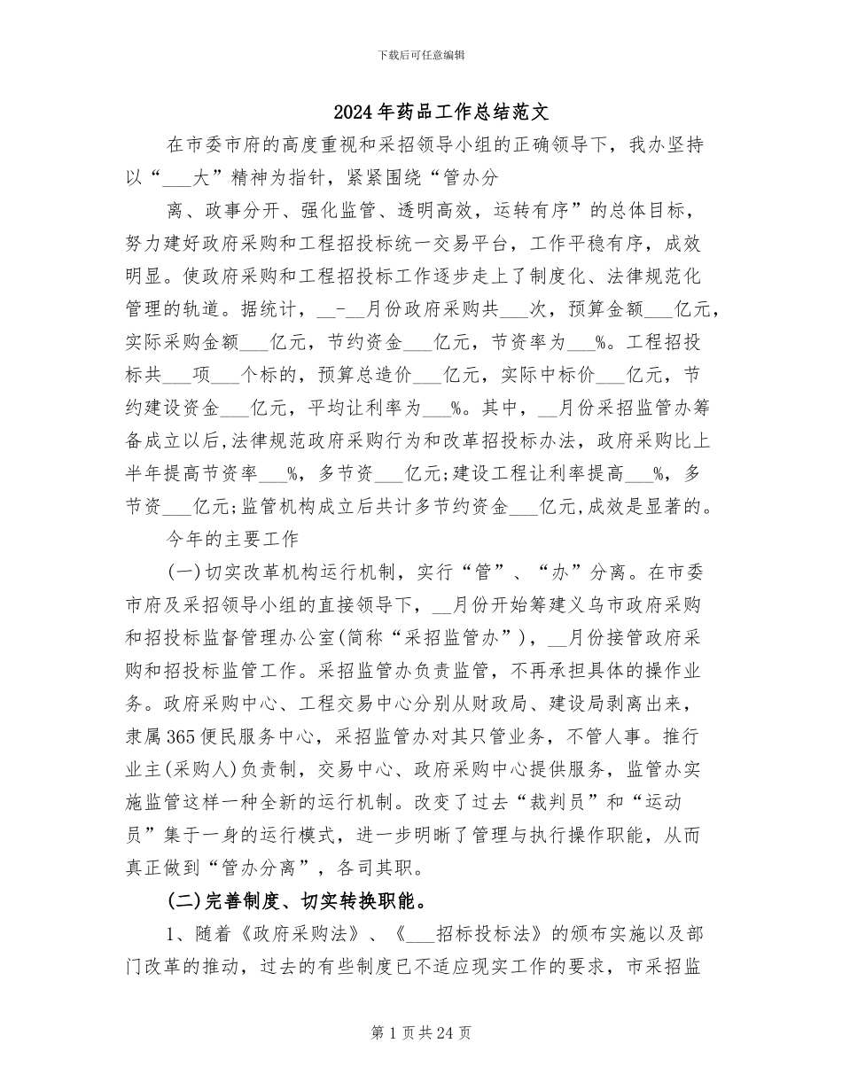2024年药品工作总结范文_第1页