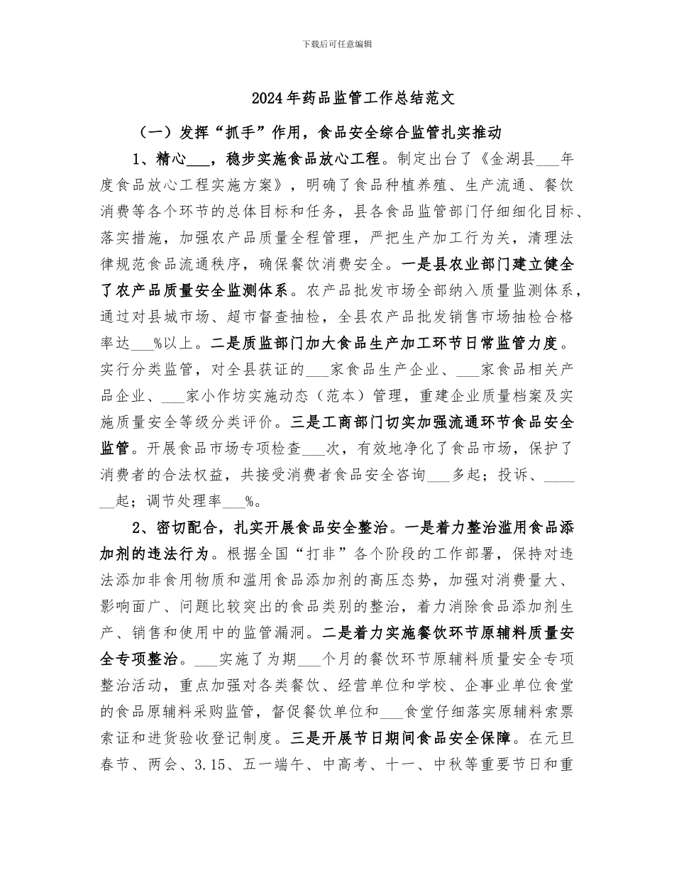2024年药品监管工作总结范文_第1页