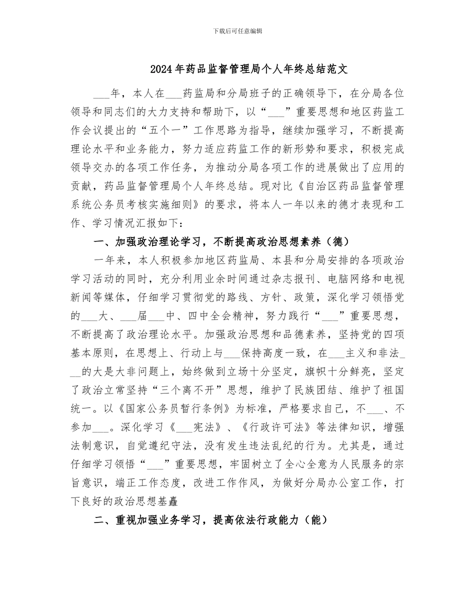 2024年药品监督管理局个人年终总结范文_第1页