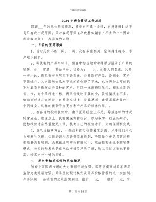 2024年药品营销工作总结