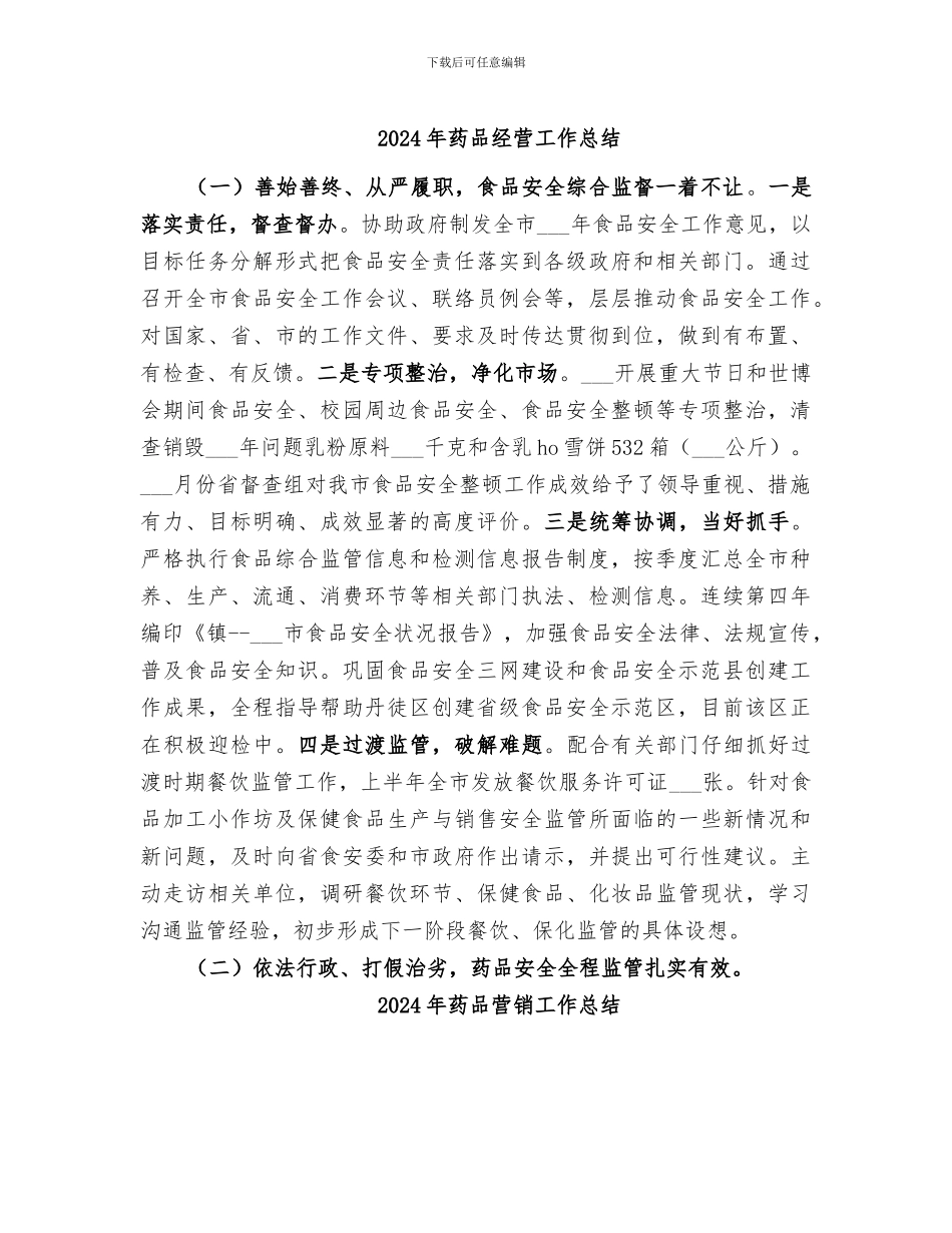 2024年药品经营工作总结_第1页