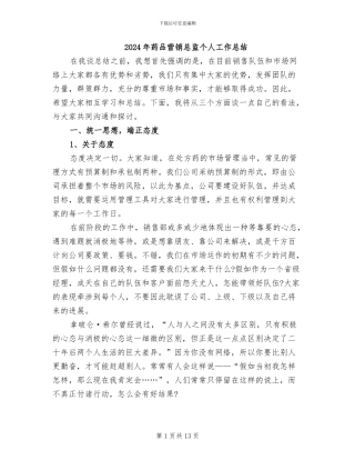 2024年药品营销总监个人工作总结