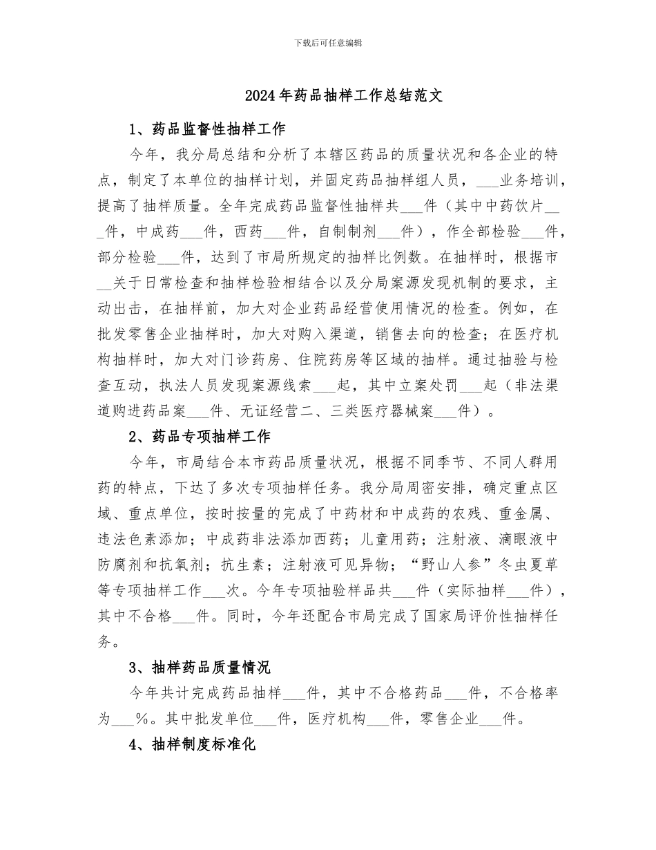 2024年药品抽样工作总结范文_第1页