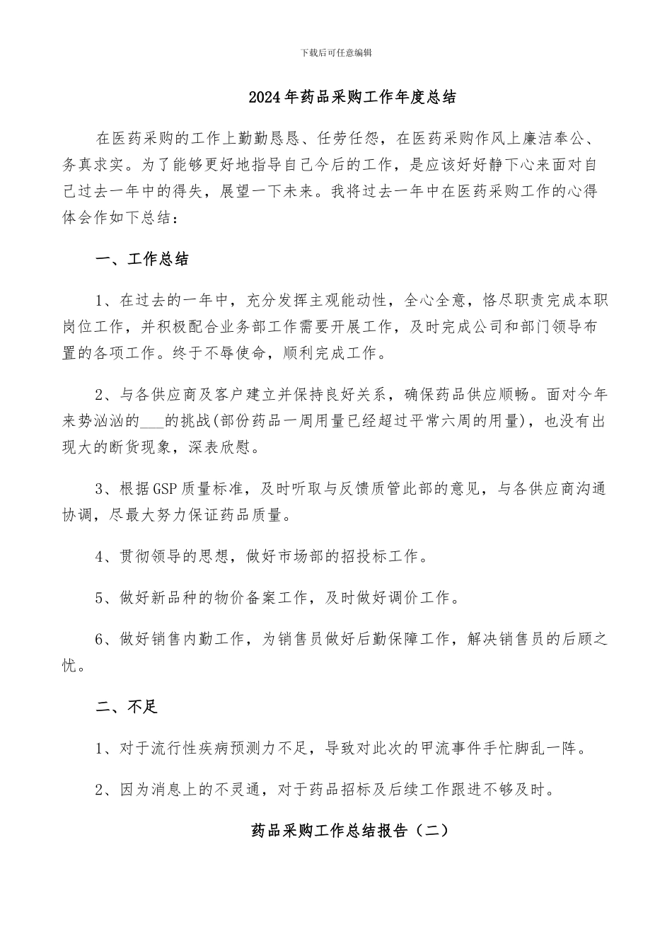 2024年药品采购工作年度总结_第1页